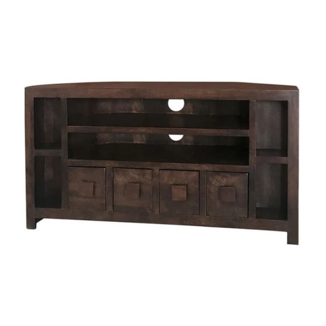 Jaipur Furniture Ltd Plus Corner TV Unit - Mango Wood - L43 x W104 x H55cm - Dark Finish in Brown Brown Unisex