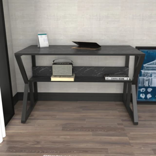 Decorotika Wake Study And Writing Desk Black Marble Effect And Black