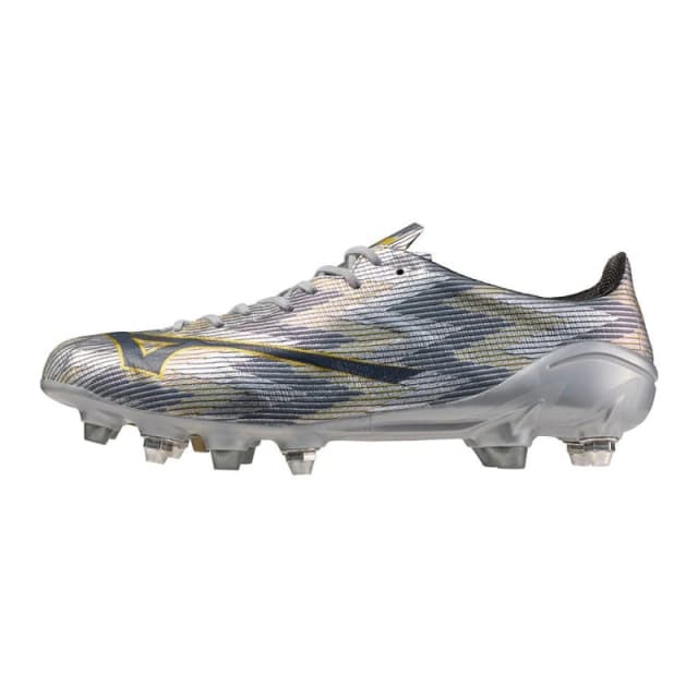 Mizuno Alpha II Made in Japan Mix Mens Soft Ground Rugby Boots Glx Slv/Gold male 9 (43)