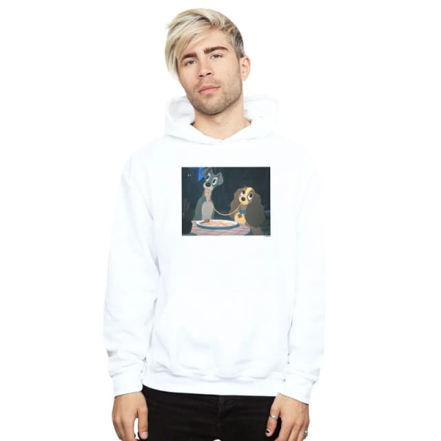 Disney Men Lady And The Tramp Spaghetti Slurp Hoodie in White Size: Small White S Male 5059114360574