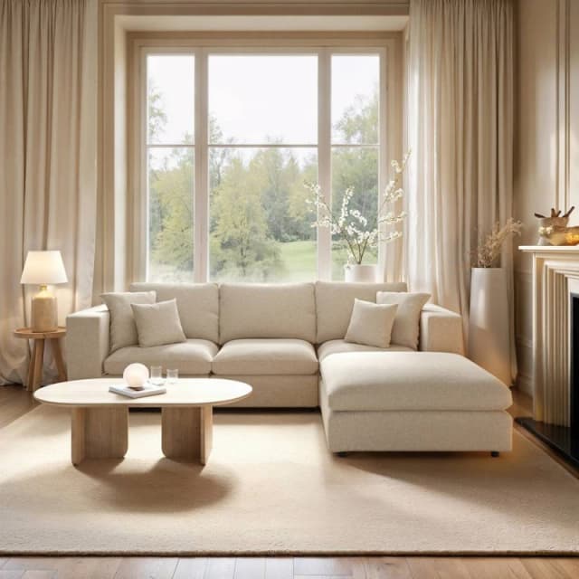 Solace+Co Asher 4 Seater Sofa with Reversible Footstool in Beige Beige Unisex