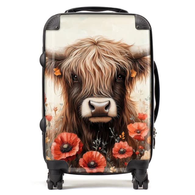 Warren Reed - Designer Highland Cow & Summer Flowers Suitcase Size: Cabin Multicolor Unisex Cabin