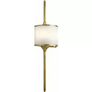 Loops - IP44 Twin Brass Wall Light Long Pole Central White Glass Shade LED G9 3.5W