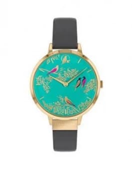 Sara Miller Chelsea Turquoise and Gold Detail 34mm Dial Grey Leather Strap Ladies Watch, One Colour, Women