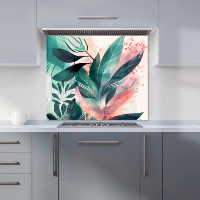 Warren Reed - Designer Green Feather leaves Tropical Kitchen Splashback Size: 600mm x 750mm Green Unisex 600mm x 750mm
