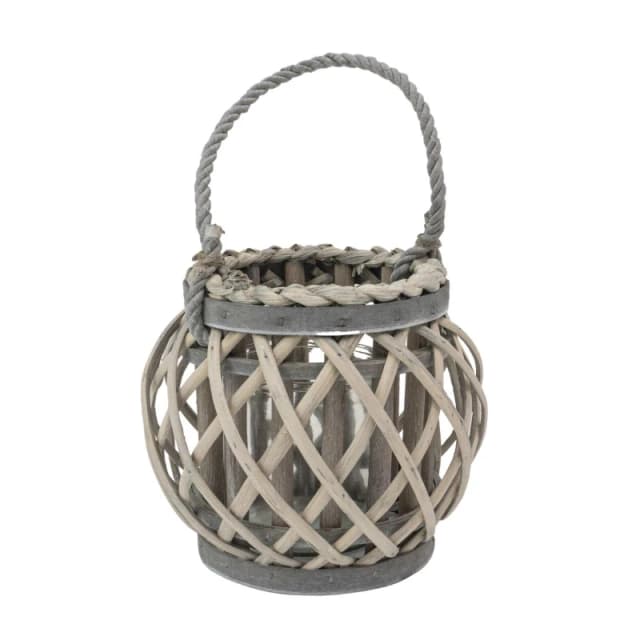 JVL Luna Natural Round Willow Wood Lantern With Br Grey unisex Single