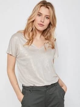 Mint Velvet Shimmer Linen T-Shirt - Gold