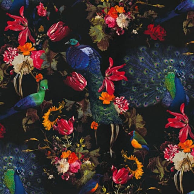 Erismann Peacocks Flowers Floral Wallpaper Black Red Blue Paste The Wall Vinyl, Black WL-6371-15