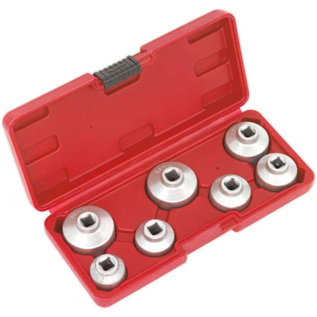 Loops 7 Piece Oil Filter Cap Wrench Set - 3/8" Sq Drive - Low Profile Design - Case Multi
