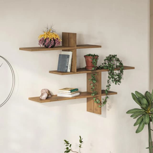 Decortie Leo Dark Oak Effect 3 Tier Floating Wall Shelf (H) 80.5Cm