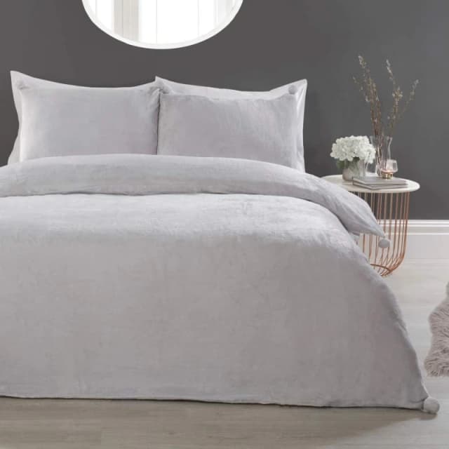 Smart Living Smart Living Luxurious Pom Pom Fleece Duvet Cover with Pillowcases in Silver Size: Double Silver Double Unisex 5056242754329