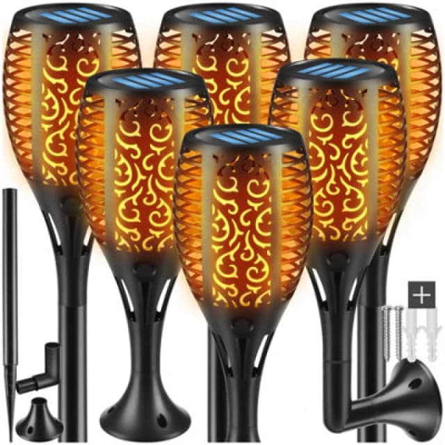 Tectake Solar Garden Lights - Set Of 6, Automatic On-Off Sensor, Up To 8 Hours Use - Black