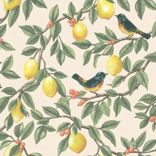 Holden Decor Lemon Leaf Trail Wallpaper - Cream/Orange Cream WFVNG Unisex