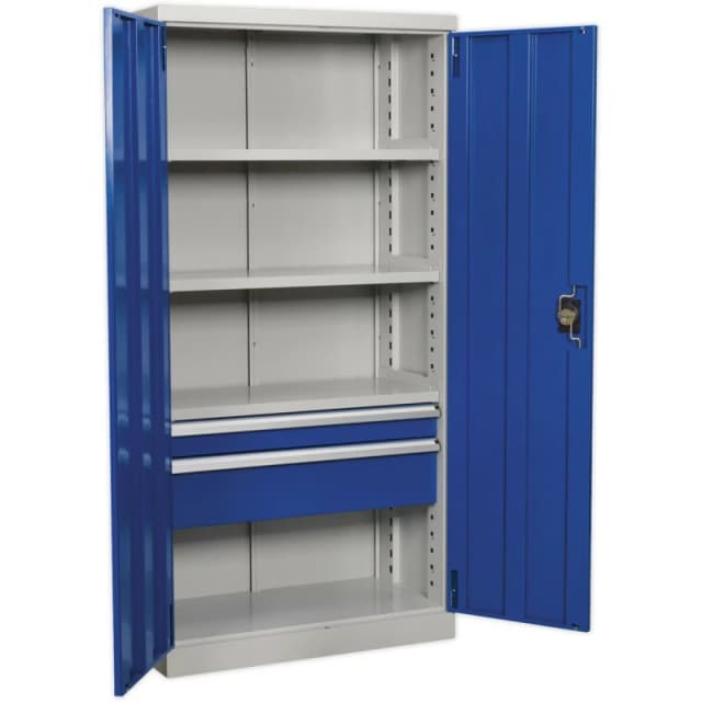 Loops 1800mm Double Door Industrial Cabinet - 2 Drawers & 3 Shelves - 3 Point Lock Multi