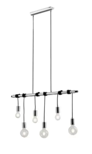 Admiral Bar Cable 6 Light Ceiling Pendant, Chrome, Black, E27