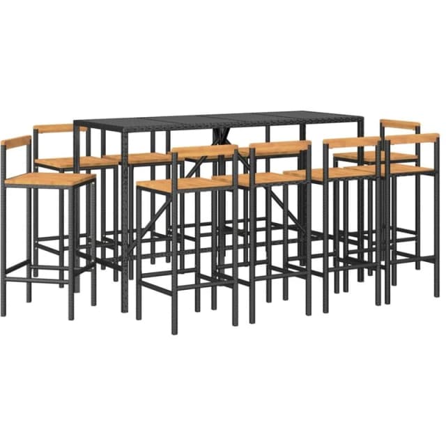 VIDAXL 11 Piece Garden Bar Set Black Poly Rattan& Solid Wood Acacia Vidaxl 8720845880798