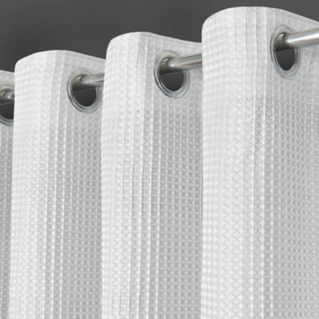 Velosso Waffle Weave Total Blackout Jacquard Eyelet Header Curtains - White
