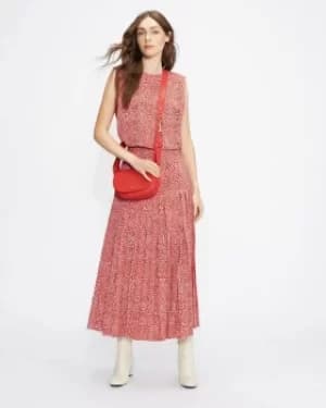 Printed Knife Pleat Midi Skirt With Split