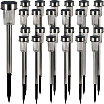 Pack of 24 White LED Solar Powered Garden Lights Brushed Stainless Steel - Deuba