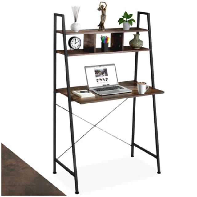 Tectake Desk Exeter - Overhead Storage Shelves, 3 Compartments 46,5cm - Industrial Wood Dark, Rustic