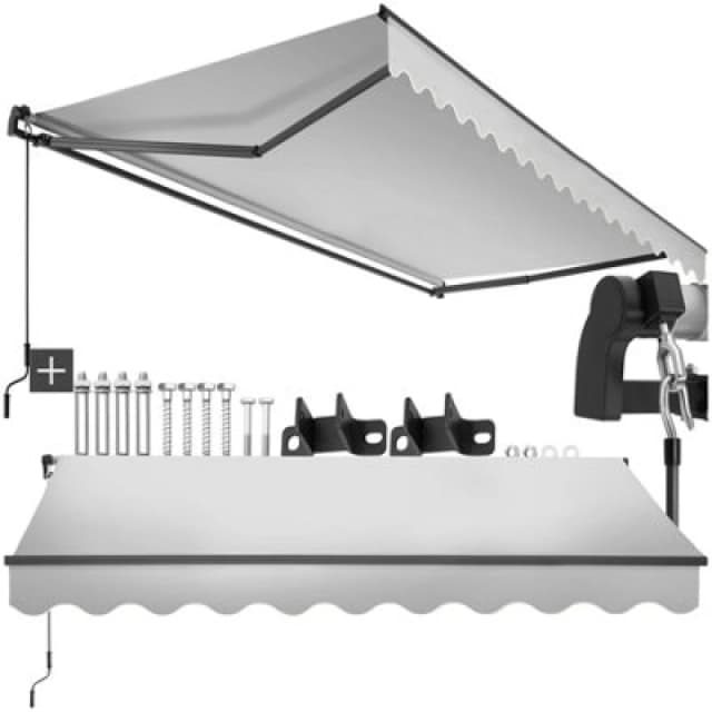 Tectake Retractable Awning Ornella - Wall Bracket Incl, Easy Adjustment, And Uv Blocking 300 X 250 Cm - Light Grey