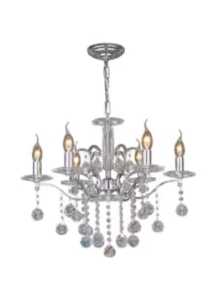 Zinta Ceiling Pendant Chandelier 6 Light Polished Chrome, Crystal