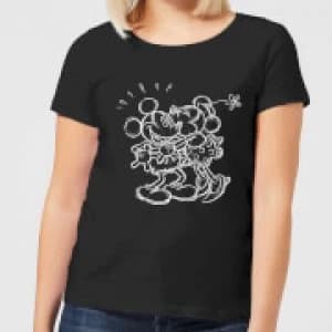 Disney Mickey Mouse Kissing Sketch Womens T-Shirt - Black