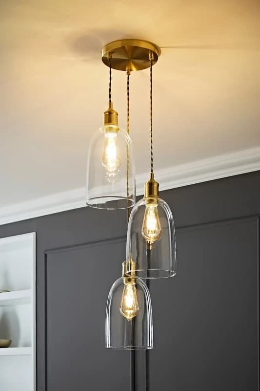 ValueLights ValueLights Kira Glass Cloche Dome 3 Drop Cluster Ceiling Pendant Light in Gold Gold One Size Unisex 5059406062698