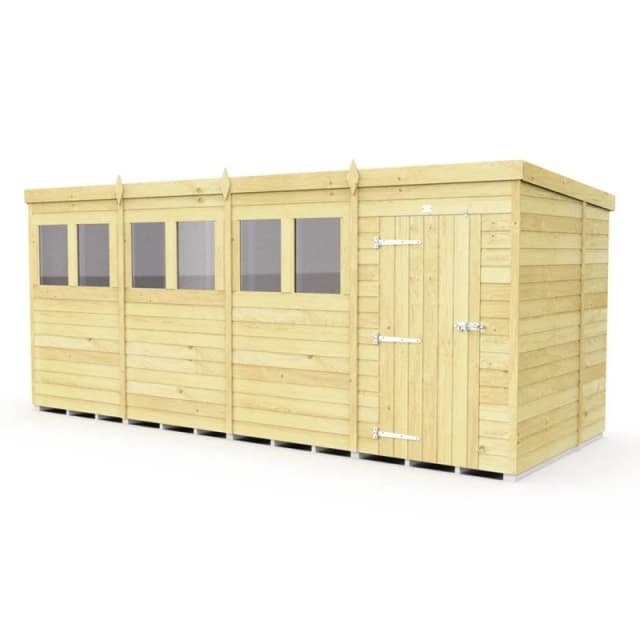 Buttercup Farm 16 x 6 Feet Pent Shed - Single Door W/ Windows - L178 x W474 x H201cm in Brown Brown Unisex