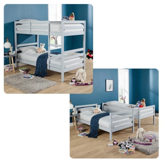 Home Source Hendon Children's Wooden Single Splittable Bunk Bed Grey