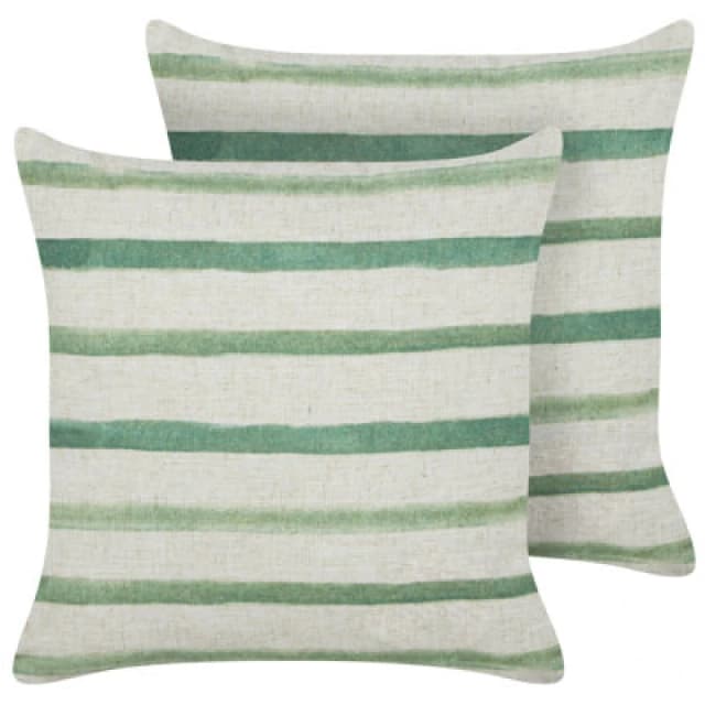 Beliani Set Of 2 Decorative Cushions Kafra 45 X 45cm Green Striped