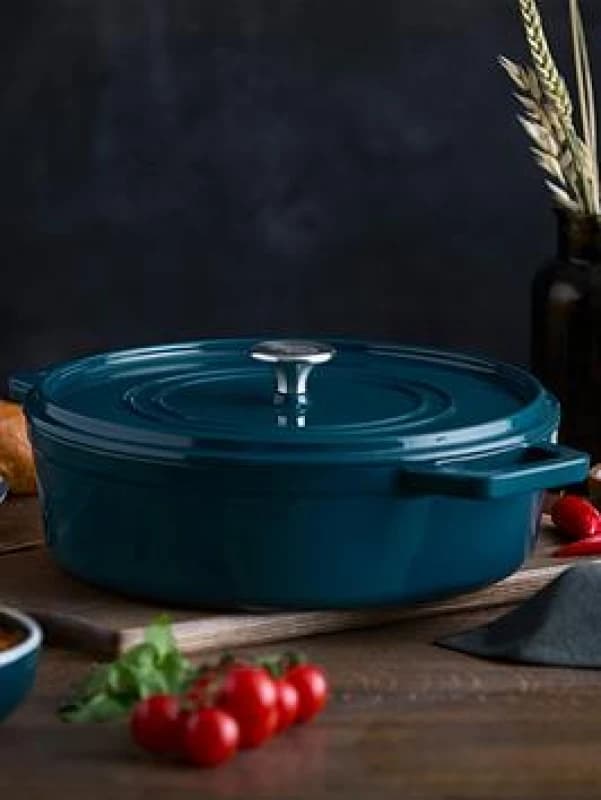 BARBARY & OAK 28cm Nattura Round Cast Iron Casserole Dish Teal ONE SIZE