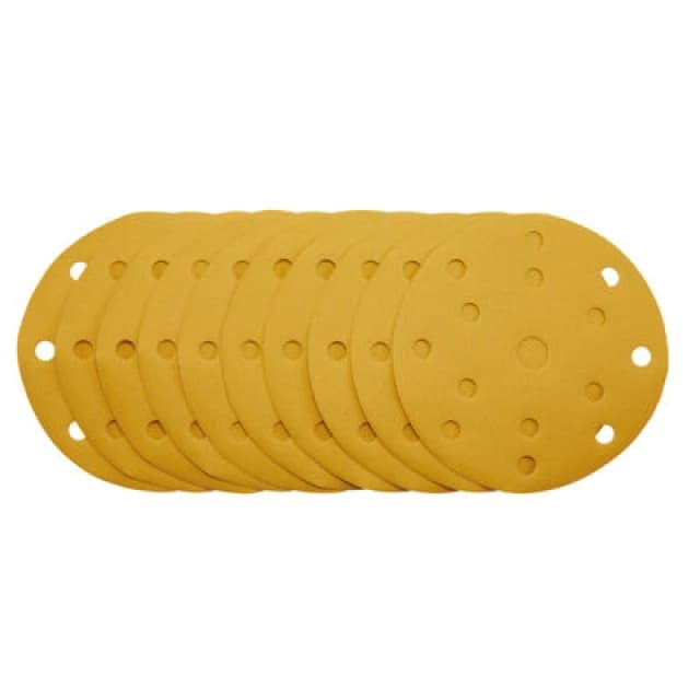 Draper 150MM gold sand disc 320G 15DE 08477 Gold Sanding Discs with Hook & Loop, 150mm, 15 Dust Extraction Holes (Pack of 10) - Draper 08477