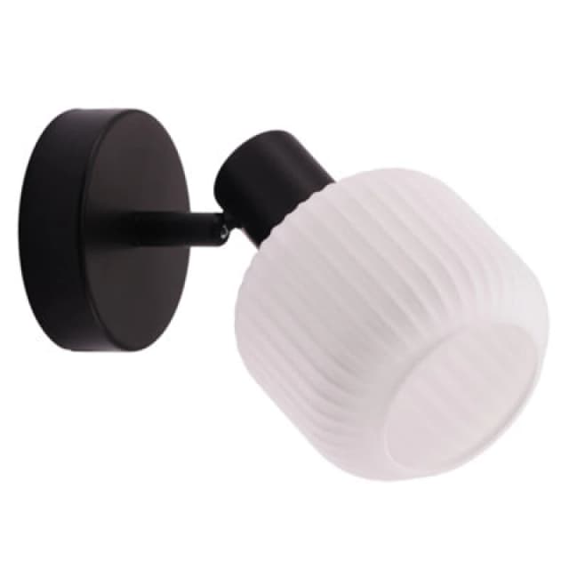 Happy Homewares Modern Designer Matte Black Adjustable Wall Light With White Ribbed Glass Shade