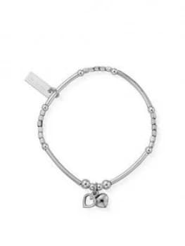 ChloBo Childrens Sterling Silver Mini Noodle Cube Two Heart Charm Bracelet - Silver