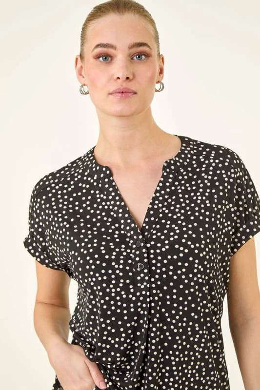 Roman Womens Polka Dot Puff Print Top in Black Size: 12 Black Female 12