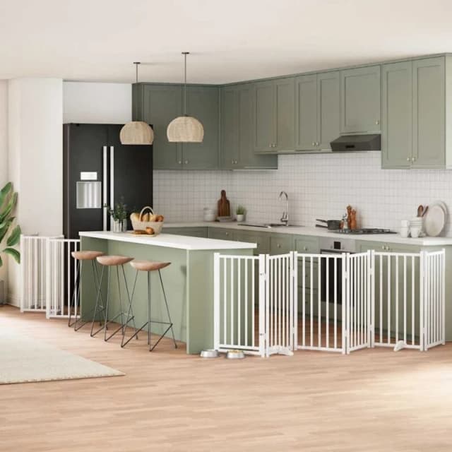 vidaXL Dog Gate with Door Foldable 12 Panels White 600cm Poplar Wood, White 3155707