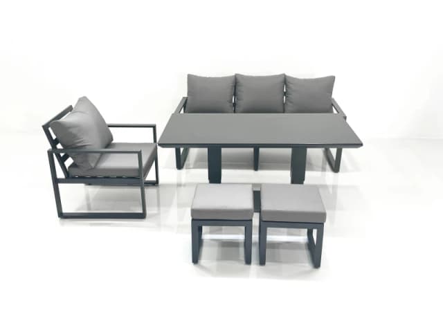 Fimous Outdoor Aluminium Garden Furniture Set with Adjustable Rising Lifting Dining Table 3 Seater Sofa Chair 2 Small Footstools Dark Grey Dark Grey U