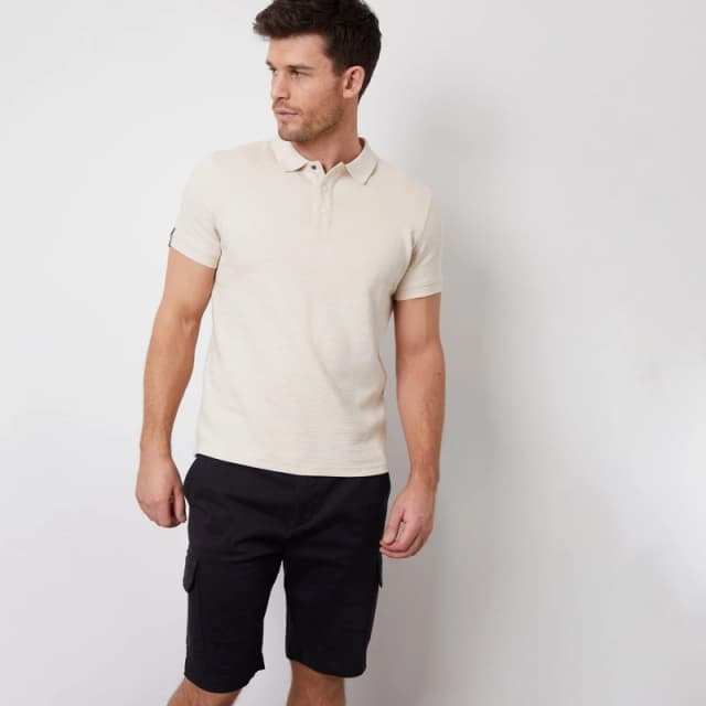 Threadbare Ottoman Rib Textured Cotton Polo Shirt Stone male S