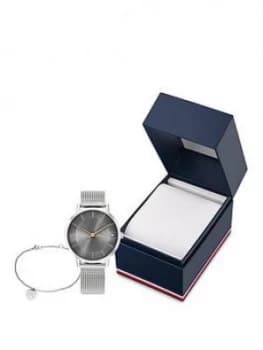 Tommy Hilfiger Silver Dial Silver Mesh Watch & Bracelet Gift Set