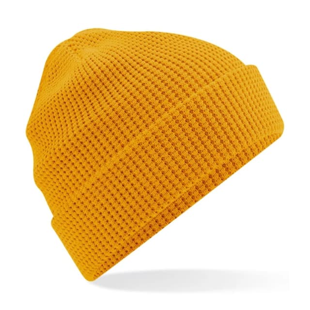 Beechfield Beechfield Men Cuffed Cotton Waffle Beanie in Mustard Mustard One Size Male 5059958587120