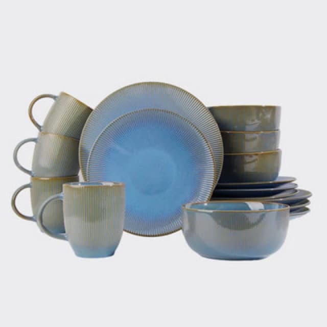 Waterside 16pc Reactive Glaze Blue Dinner Set Dinner Sets ONE SIZE Blue 39913918000