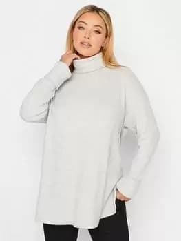 Yours Soft Touch Roll Neck Rib Top - Grey, Size 18, Women