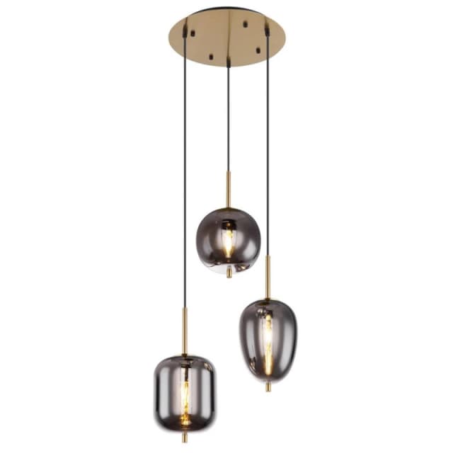 Netlighting Blacky I Cluster Pendant Brass Coloured Glass Shade 3x E14 in Yellow Yellow Unisex