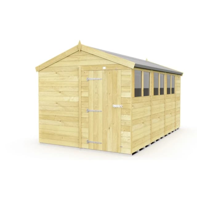 Buttercup Farm 8 x 14 Feet Apex Shed - Single Door W/ Windows - L417 x W231 x H217cm in Brown Brown Unisex