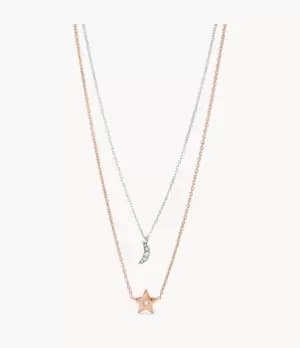 Fossil Women Moon and Star Two-Tone Stainless Steel Convertible Necklace