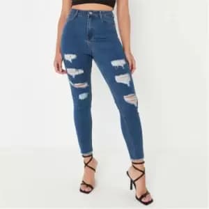 Missguided Petitesinner Extreme Rip Skinny - Blue
