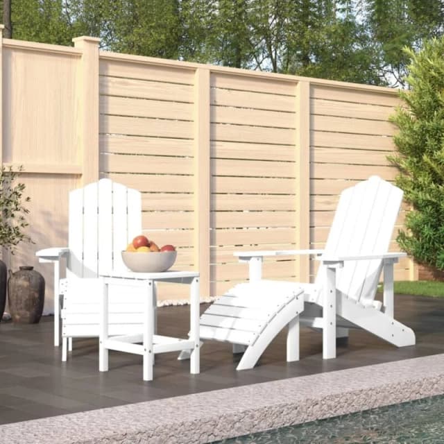 VIDAXL Garden Adirondack Chairs with Footstool & Table HDPE White vidaXL 8720286847312