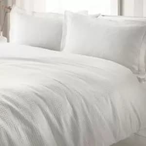 The Linen Yard Waffle Double Duvet Cover Set Cotton White