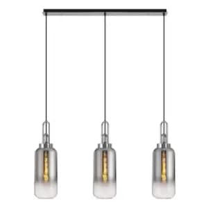 Luminosa Linear 3 Light Pendant E27 With 16cm Cylinder Glass, Smoked, Clear Polished Nickel, Matt Black